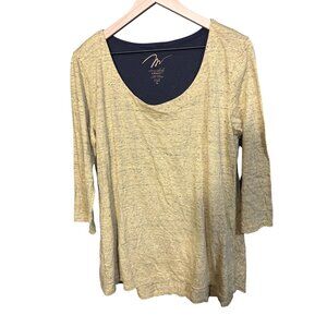 Miraclebody By Miraclesuit Womens XL Yellow Heather 3/4 Sleeve Top W/ Navy Liner
